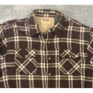 Wrangler Men's XL Sherpa Lined Plaid Flannel Shirt Jacket Brown
